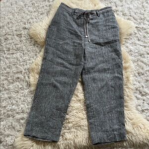 Chico's Gray mock drawstring 100% linen pull on crop pants size XS